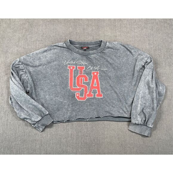 Don’t Call Me Jennyfer Sweatshirt Women L Gray USA Graphic Cropped Pullover - Picture 1 of 7